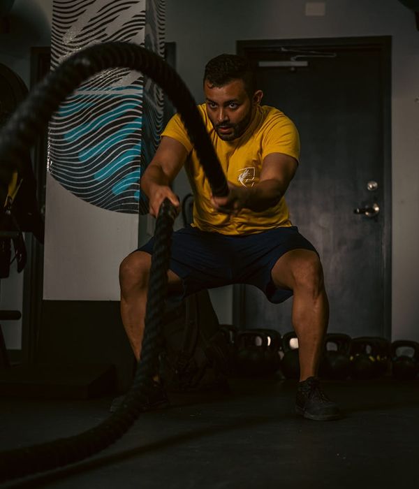 Man performing intensive strength exercise for endurance
